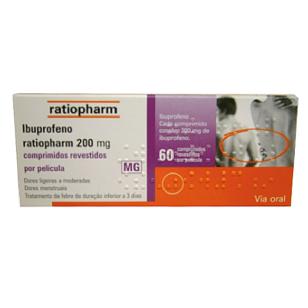 Imagem de Ibuprofeno Ratiopharm MG, 200 mg x 60 comp rev