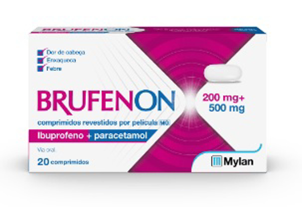 Picture of Brufenon MG, 200 mg + 500 mg Blister 20 Unidade(s) Comp revest pelic